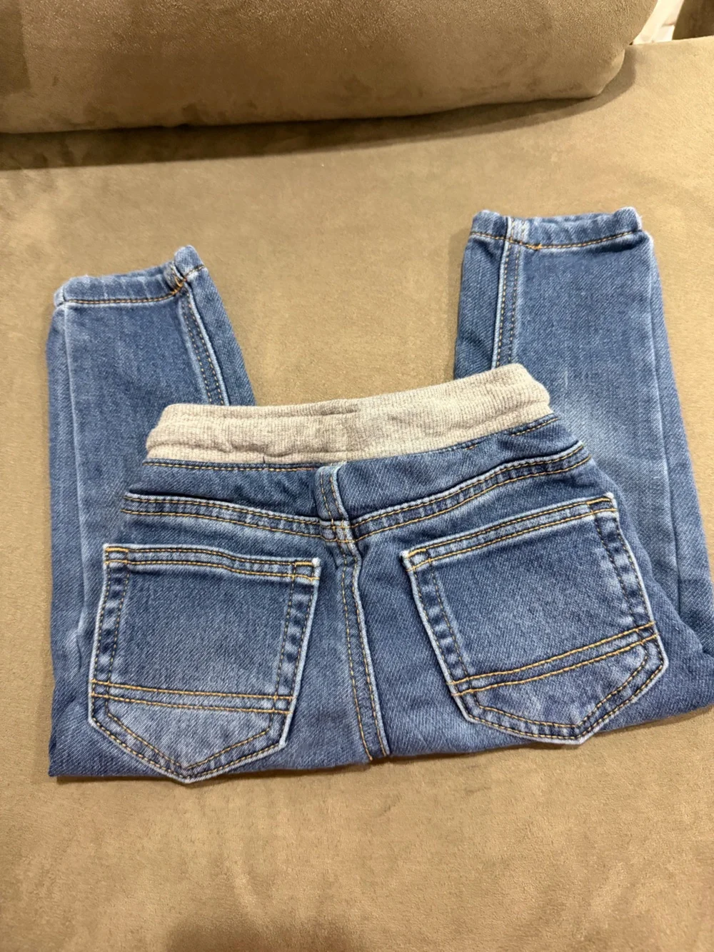 Cat and Jack Blue Denim Jeans with Gray Knit Waistband
